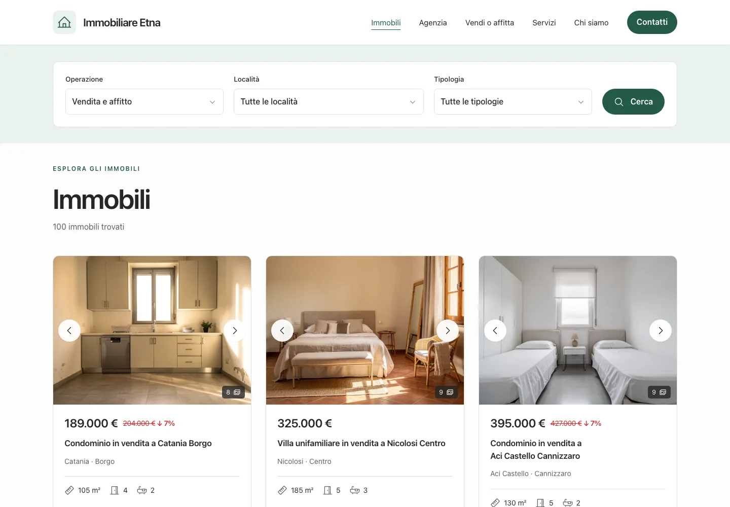 Catalogo del sito demo: ricerca immobili, fotografie, prezzi e caratteristiche.